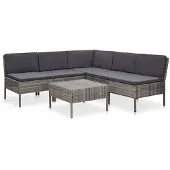vidaXL 6-tlg Garten-Sofagarnitur mit Auflagen Poly Rattan Grau Modell 2