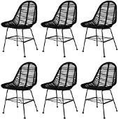 vidaXL Esszimmerstühle 6 Stk. Schwarz Natur Rattan