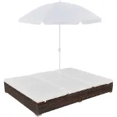 vidaXL Outdoor-Loungebett mit Sonnenschirm Poly Rattan Braun