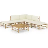 vidaXL 6-tlg. Garten-Lounge-Set mit Cremeweißen Kissen Bambus
