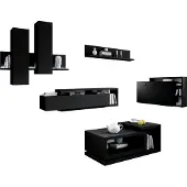 Hm Helvetia Wohnzimmer-Set 5-tlg Anbauwand Couchtisch Modern Grifflos Schwarz Matt 79863267