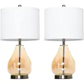 HOMCOM 2-Set Tischlampen Tischleuchten E27 Nachttischlampe Leinen Glas Bernstein
