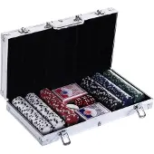 HOMCOM Pokerkoffer Pokerset Pokerchips 4/5 Farben 2 x Kartenspiel 5 x Würfel
