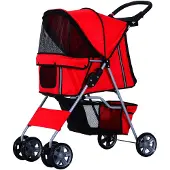 PawHut Paws Doggy mit Sonnendach und Aufbewahrungsnetz rot 75 x 45 x 97cm