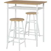 HOMCOM Bar Tisch Hocker Set, Küchentisch mit Stuhl, Stehtisch, Barhocker, Stahl weiß + Eiche 835-297