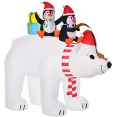 HOMdotCOM Aufblasbare Pinguine auf Eisbär 2,1 m Weihnachtsdekoration mit Lichtern automatische Inflation 227 x 113 x 206 cm