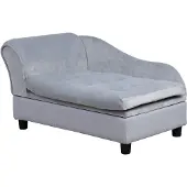 PawHut Haustiersofa mit Stauraum, Kissen, bis 15 kg, Plüschbezug, Hellgrau