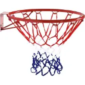 HOMCOM Basketballkorb, Indoor & Outdoor mit Ø46 cm Korb und Netz, Wandmontage, Basketball Board für Kinder Jugendliche Erwachsene, Rot + Blau + Weiß