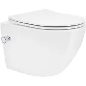 LuxeBath Spülrandloses Wand Hänge WC kurz 49cm, Weiß, aus Keramik mit Bidet-Funktion, Toilette mit WC-Sitz Soft-Close Absenkautomatik Toilettensitz Duroplast abnehmbar