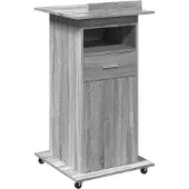 vidaXL Rednerpult mit Rollen & Schublade Grau Sonoma 55x55x107 cm