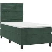 vidaXL Boxspringbett mit Matratze & LED Dunkelgrün 90x190 cm Samt