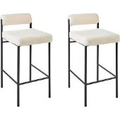 Beliani Barstuhl 2er Set Cremeweiß Bouclé und Metall mit Niedriger Lehne Fußstützen Retro Design Sitzmöbel Wohnzimmer Küche Bar Wohnküche Ausstattung