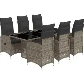 vidaXL 7-tlg. Garten-Bistro-Set mit Kissen Grau Poly Rattan