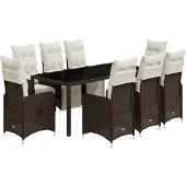 vidaXL 9-tlg. Garten-Bistro-Set mit Kissen Braun Poly Rattan