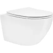 LuxeBath Spülrandloses Hänge WC lang 52cm, Weiß glänzend, Toilette aus Keramik mit Antibakterieller Oberfläche, Abnehmbarer WC Sitz aus Duroplast mit Absenkautomatik Softclose