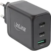 InLine USB PD Netzteil, GaN Ladegerät, 3-Port, Dual USB-C + USB-A, 65W, Drinnen, AC, 20 V, 5 A, Schwarz