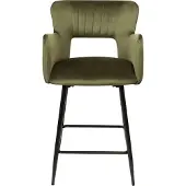 Beliani Barstuhl Olivgrün Samtbezug Gesteppt mit Rückenlehne Armlehnen Fußstütze Modern Glamourös Wohnzimmer Esszimmer Küche Thekenstuhl Barhocker