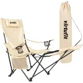 VirtuFit Klappbarer Campingstuhl mit Fußstütze Beige
