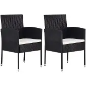 vidaXL Gartenstühle mit Kissen in Cremeweiß 2 Stk. Schwarz Polyrattan
