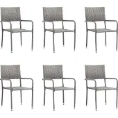 vidaXL Garten-Essstühle 6 Stk. Stapelbar Grau Polyrattan