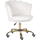 Beliani Bürostuhl Bouclé Stoff Weiß / Gold Höhenverstellbar Drehbar für Home Office Büro Schminktisch Muschelform Muschel