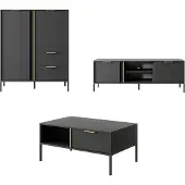 Meble Laski Anbauwand Lars Wohnwand 3-tlg Couchtisch anthrazit gold