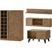 Szynaka Meble Wohnzimmer-Set Wohnwand Cozy 4-teilig Eiche Rustikal teilmassiv