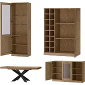 Szynaka Meble Wohnzimmer-Set Wohnwand Cozy 5-teilig Eiche Rustikal teilmassiv