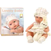 Wisam Babypuppe in einer Trage, ein Hase, im karierten Outfit, beige