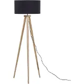 Beliani Stehlampe Schwarz Holz 140 cm runder Stoffschirm Dreibeinig langes Kabel mit Schalter Modernes Design