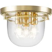 QUOIZEL Badezimmerleuchte WHISTLING 1xE27 40W IP44 Stahl Messing poliert, Glas klar gesät H:23.8cm Ø33cm dimmbar