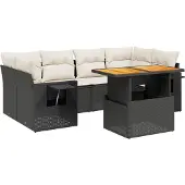 vidaXL 7-tlg. Garten-Sofagarnitur mit Kissen Schwarz Poly Rattan