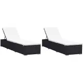vidaXL Sonnenliegen mit Auflage 2 Stk. Poly Rattan Schwarz