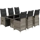 vidaXL 7-tlg. Garten-Bistro-Set mit Kissen Grau Poly Rattan