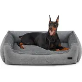 Famanu Hundebett mit Leinenlook - XXL, lichtgrau, abnehmbare und waschbare Hülle