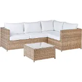 Beliani Lounge Set Hellbraun Rattan 2-Teilig Modern 4-Sitzer Ecksofa Linksseitig mit Couchtisch Auflagen Cremeweiß Terrasse Outdoor Gartenmöbel