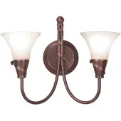 Elstead Lighting Emily Zeitgenössische Wandleuchte Stahl Kupfer Patiniertes Glas 2 Lichter E14