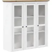 vidaXL Vitrinenschrank mit Glastüren BODO Weiß und Braun Kiefernholz