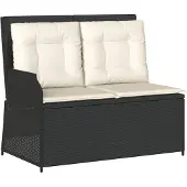 vidaXL Gartenbank Verstellbar mit Kissen Schwarz Poly Rattan