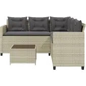 vidaXL Gartensofa in L-Form mit Tisch und Kissen Hellgrau Poly Rattan