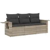 vidaXL 3-tlg. Garten-Sofagarnitur mit Kissen Hellgrau Poly Rattan