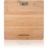 Grundig Personenwaage – Digitale Personenwaage aus Bambus – Körperwaage mit LCD Display – Digitalwaage bis 180 kg – Einheiten in kg, lb und st – 28x28 cm