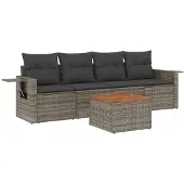 vidaXL 5-tlg. Garten-Sofagarnitur mit Kissen Grau Poly Rattan