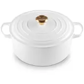 Le Creuset Bräter Signature Rund, 28Cm, WeissM. Gold-Knauf Gu