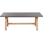 Beliani Gartentisch Grau u. Heller Holzfarbton Faserzement Tischplatte Rechteckig 200x100 cm mit Holzbeinen Indoor & Outdoor Garten Wohnzimmer
