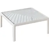 Beliani Garten Beistelltisch Beige Kunststoff-Gestell mit Glasplatte Quadratisch 69x69 cm Palmblatt-Design Modern Outdoor Indoor Terrasse Gartentisch