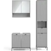 Vicco Badmöbel-Set Eliza Grau 3 Teile, mit Hochschrank, Model 40705
