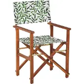 Beliani Gartenstuhl 2er Set Dunkelbraun Akazienholz mit Wechselbarem Bezug Cremeweiß / Grün Klappbar Blattmuster Outdoor Gartenzubehör