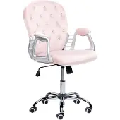 Beliani Bürostuhl Rosa Samt mit Kristallen Bremsbaren Rollen Gasdruckfeder Höhenverstellbar Drehbar Wippfunktion Knopfheftung Chesterfield Stil