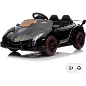 Vrooomy Lamborghini Veneno Kinder Elektroauto 12V (1–6 Jahre) – Offiziell Lizenziert, mit Fernbedienung, 4 Motoren, EVA-Reifen & Ledersitz – Kinder Elektrofahrzeug Schwarz